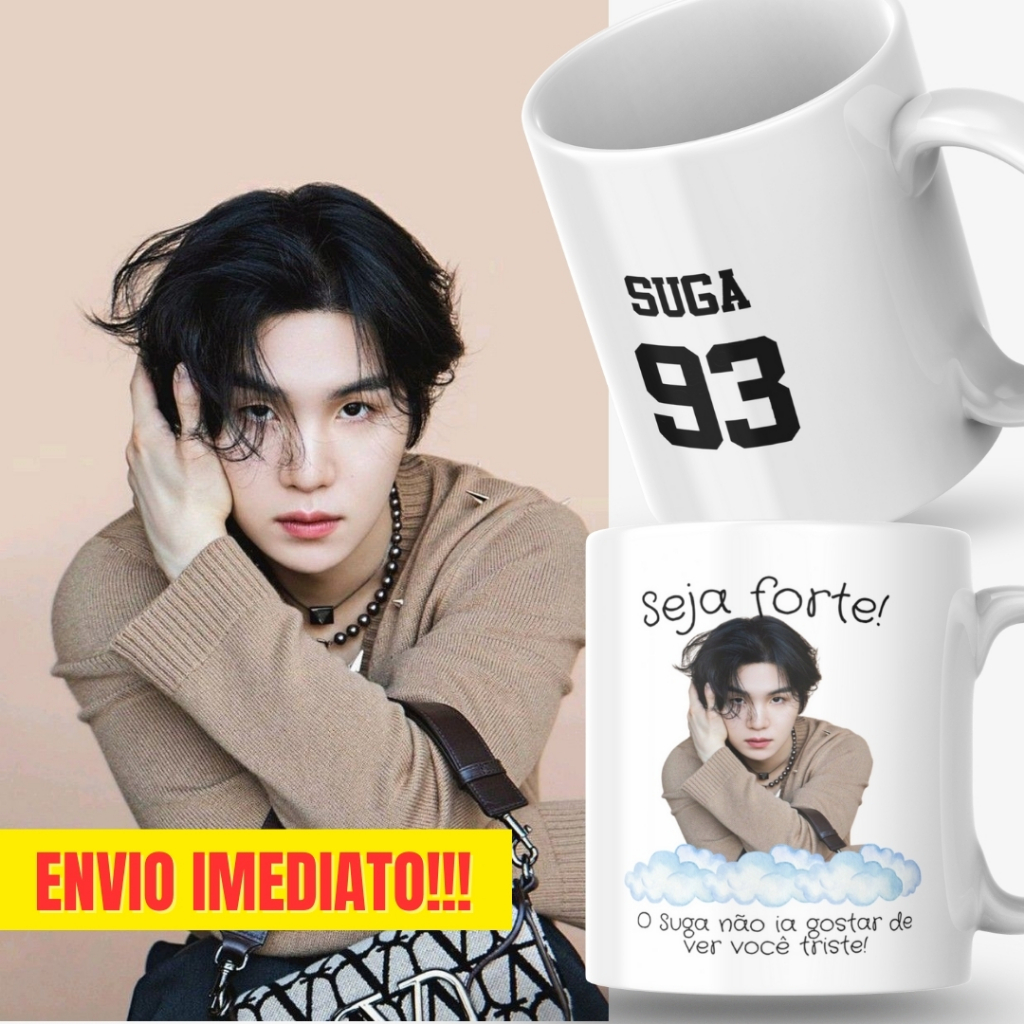 Caneca Xicara Porcelana 325ml Seja Forte Suga Agust D KPop BTS Personalizada Presente Decoração Casa