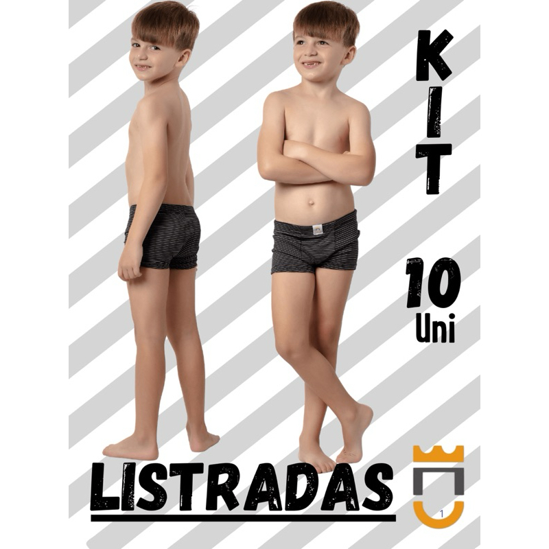 Cueca Box Infantil Premium Microfibra Menino Kit 10 e 5 Uni Listrada Risca de Giz Antialérgica Veste 2 a12 anos em Oferta na Shopee