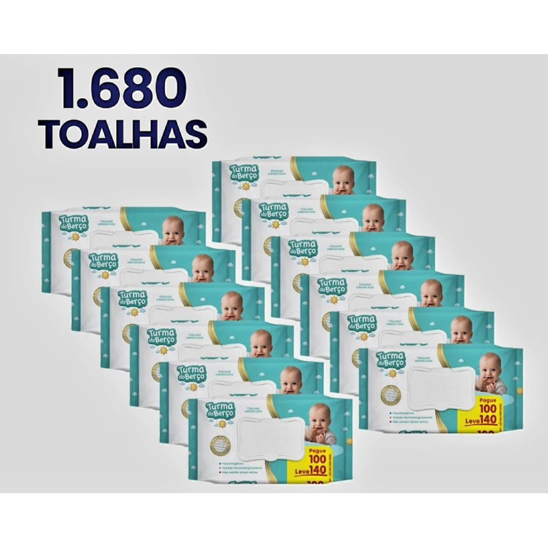 Lenço umedecido/ Toalhas Umedecidas Turma do Berço – kit com 1.680 Unidades – Hipoalergênicas,Sem Álcool e com Aloe Vera