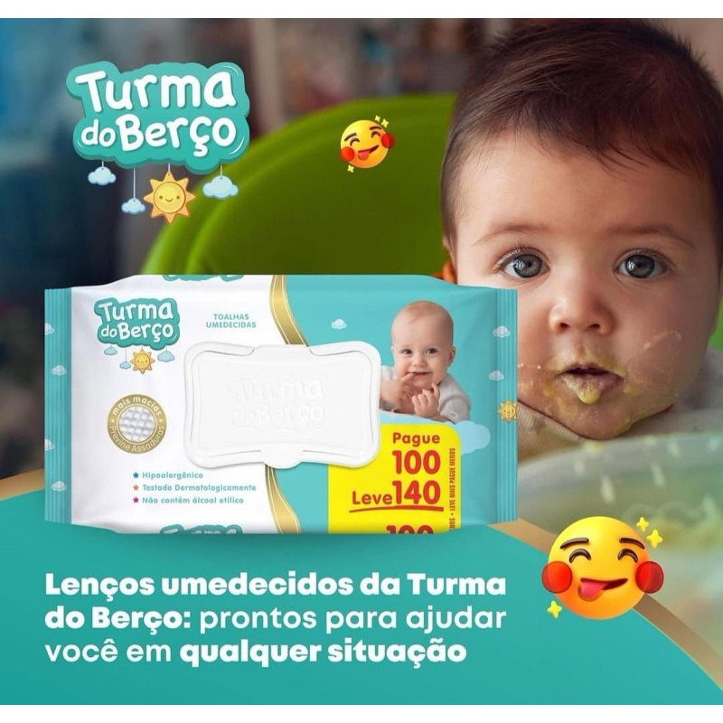 Lenço umedecido / Toalhas Umedecidas Turma do Berço  – Hipoalergênicas, Sem Álcool e com Aloe Vera