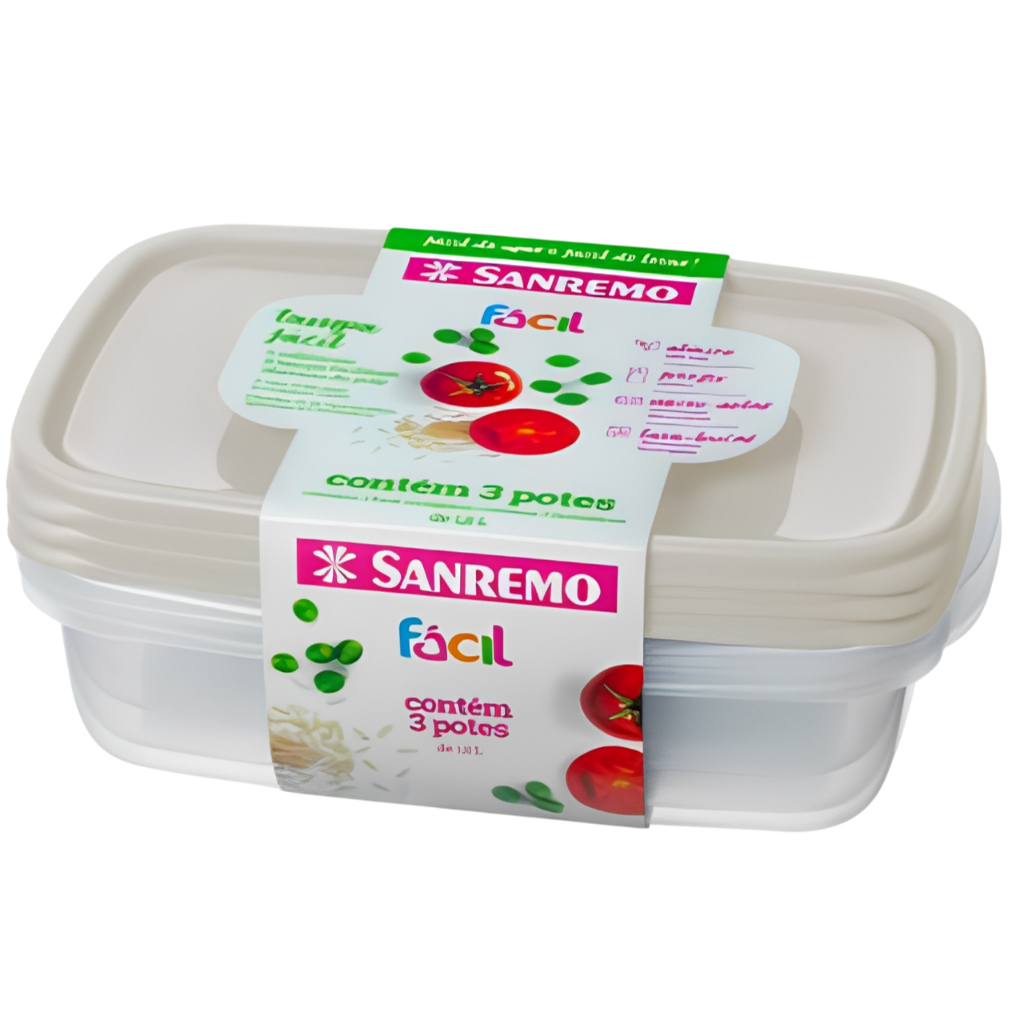 Conjunto 4 Potes Plásticos Sanremo 1,8l Lava Louças Freezer Micro Ondas Tampa Hermetica BPA Free