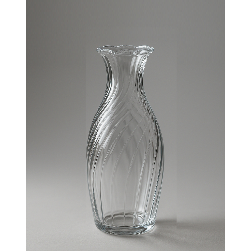 Kit 2 Vaso de Vidro 22cm com Relevo Espiral e Borda Ondulada Decorativo Transparente