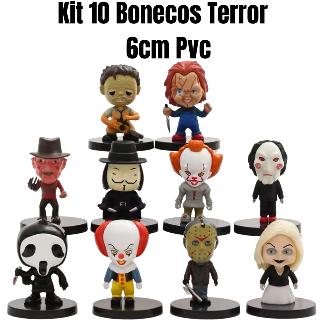 10 Bonecos Terror - 6Cm PVC It A Coisa Freddy Krueger Jason Chucky Tiffany Chainsaw Texas Ghostface