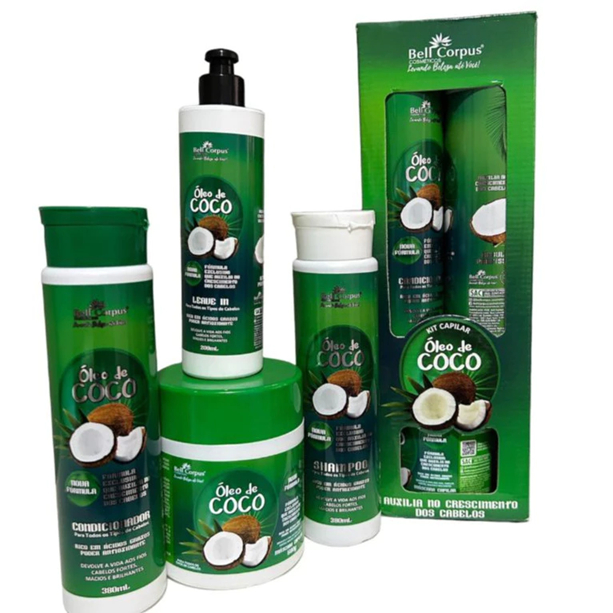 Kit Óleo de Coco Hidrataçao Capilar Shampoo e Condicionador Máscara de Cabelo e Leavin BellCorpus