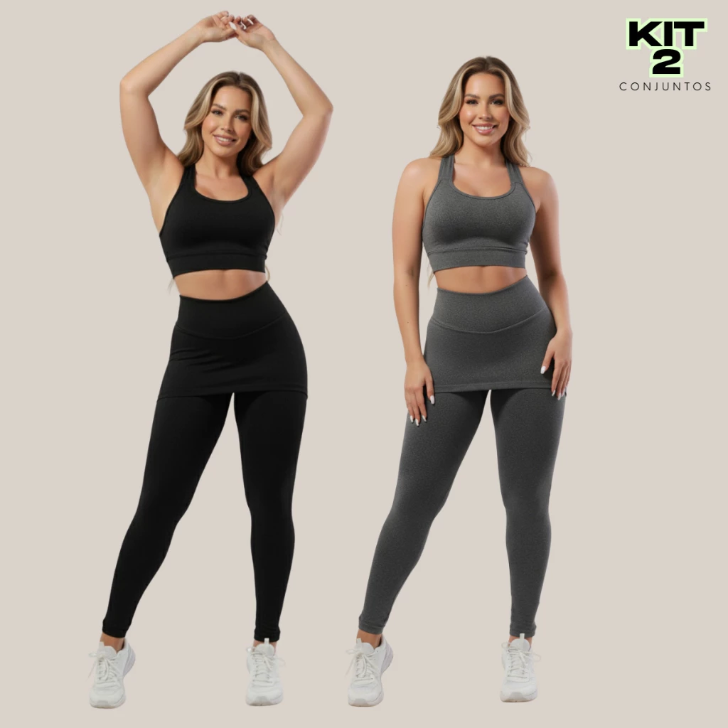 KIT 2 Conjuntos Legging Tapa Bumbum + Top Fitness Roupas Femininas Academia Suplex A15