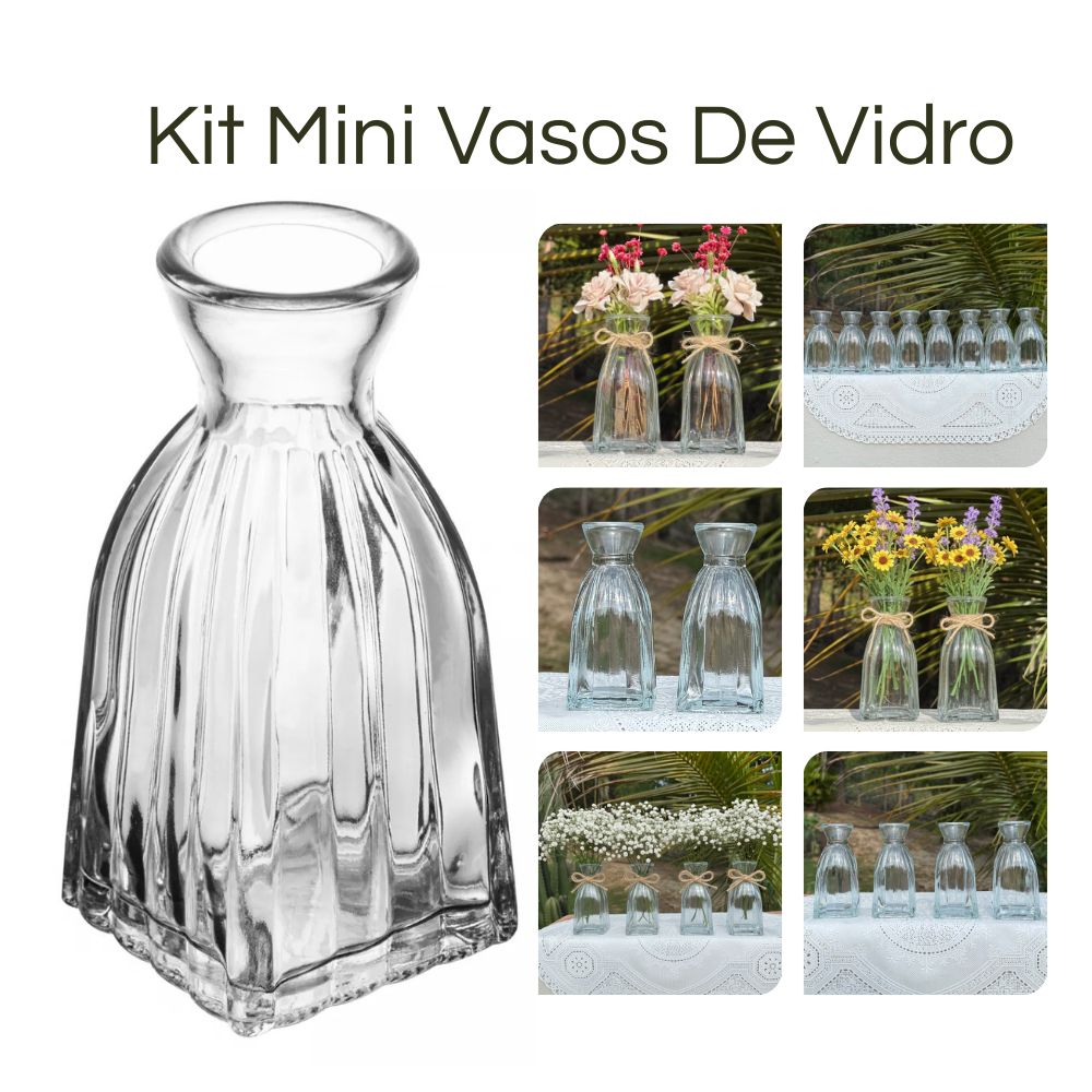 Kit Mini Vasos De Vidro Decorativos Wolff - 11cm Decoração Casamento Festa Sala Flores Elegante em Oferta na Shopee