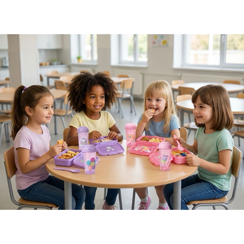 Kit Marmita Menina Infantil com Talher de Plástico e Garrafa Lancheira Escolar Creche