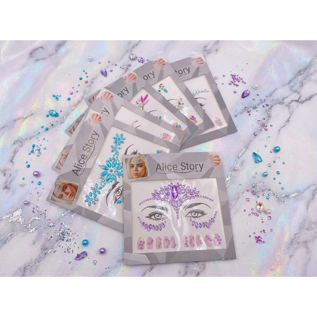 Kit 6 Cartelas de Adesivo Strass Glitter Maquiagem Rosto Carnaval
