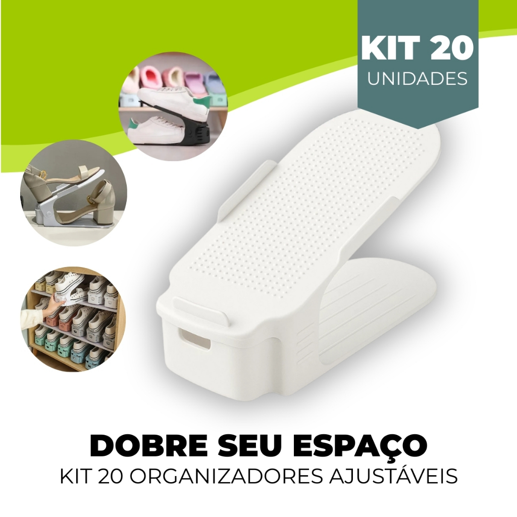 Organizador de Sapato 20 Unidades - Branco com Regulagem