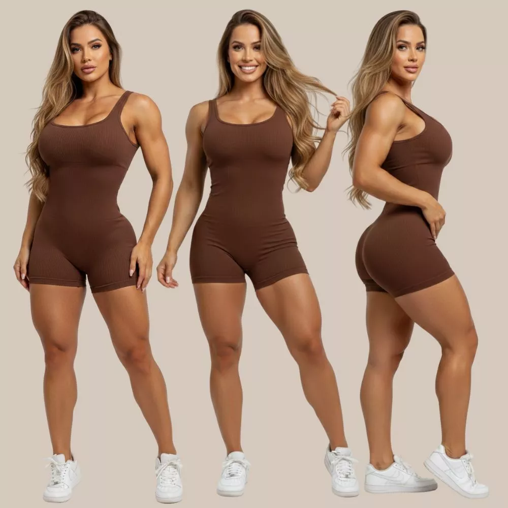 Macaquinho Poliamida Fitness Sem Costura Feminino Alta Compressão Bojo Removível Academia Treino — imagem 1