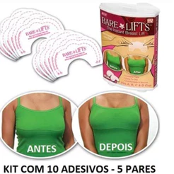 Kit 10 Unidades (5 Pares) Fita Sutiã Adesivo Levanta Seios Invisível Elevador do Peito Bare Lifts