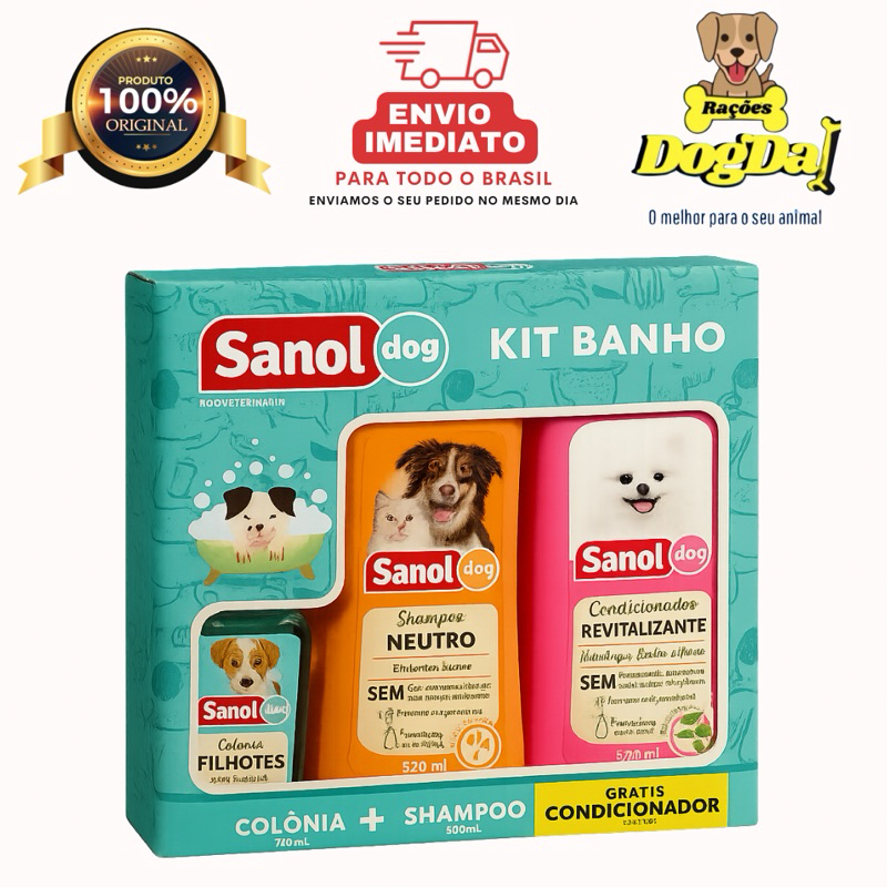 Shampoo para cachorros + condicionador e Colônia, Kit Sanol banho em Oferta na Shopee