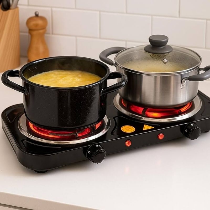 fogão elétrico portátil 2 bocas 2000W Preto 127V cozinhar restaurante casa Almoço família lanchonete camping