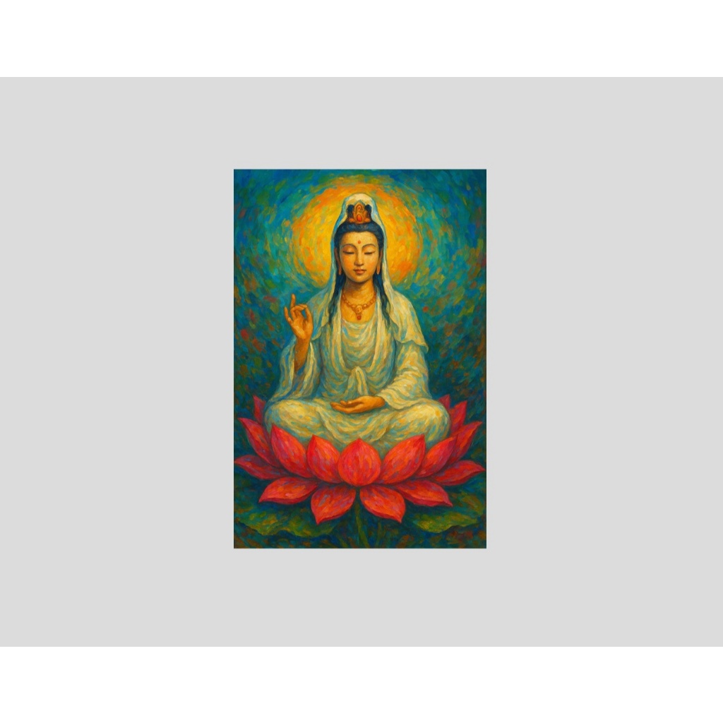 Quadro Kuan Yin Budismo Deusa Lotus Om Mani Padme Hinduismo