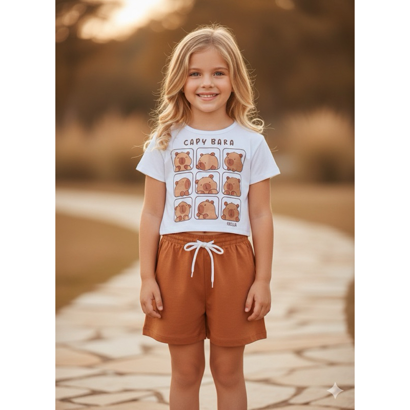 Conjunto Infantil Capivara Verão Menina 2 ao 12 em Oferta na Shopee