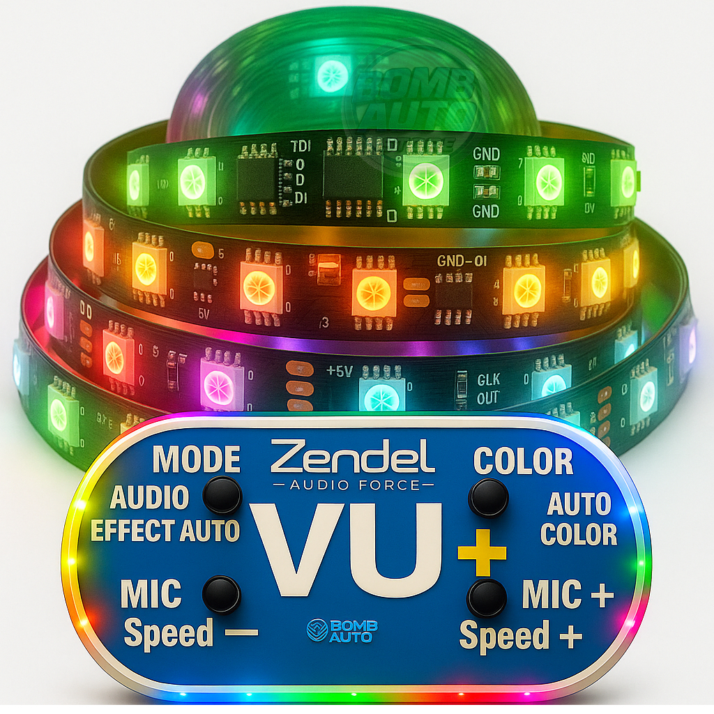 Central Vu+ Digital Ritmico Strobo C/ Fita Led Rgb Som Auto 2.5 ou 5 Metros Zendel