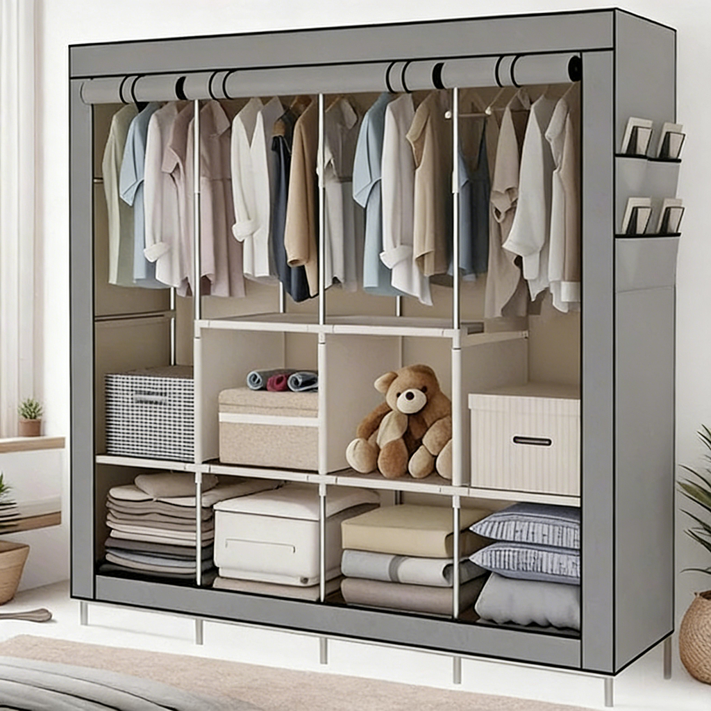 Guarda Roupa Dobrável Organizador De Roupas Portátil Multiuso Armário Organizador 4 Divisórias