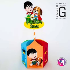 Centro de Mesa BENTO E TOTO - Caixa Sextavada - Tamanho G - Personalizado (PEGUE E MONTE)