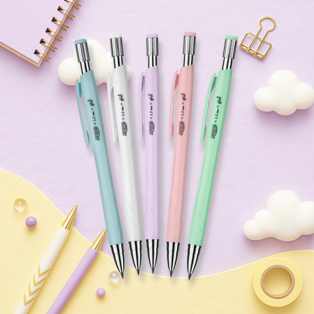 Kit 3 Lapiseiras Pastel 2.0mm BRW | Com Apontador | Cores Sortidas