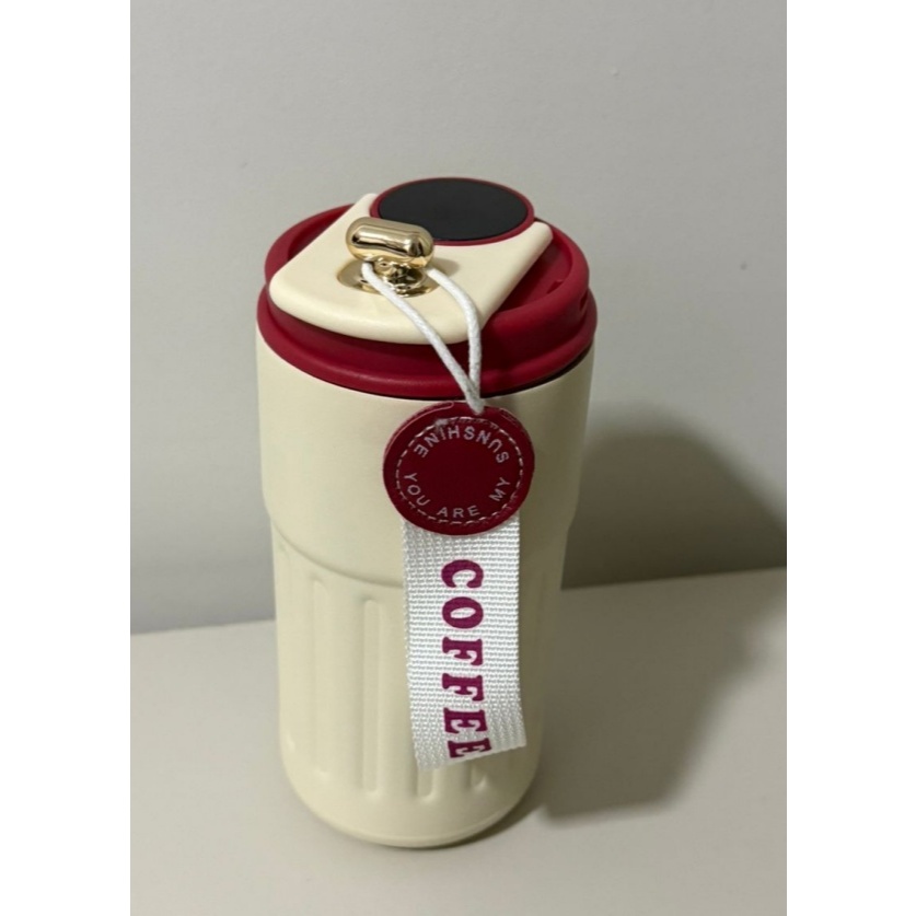 Copo Térmico Inox 420ml com Display Digital e Sensor de Temperatura, vermelho e bege, verão, inverno, praia, social, boh