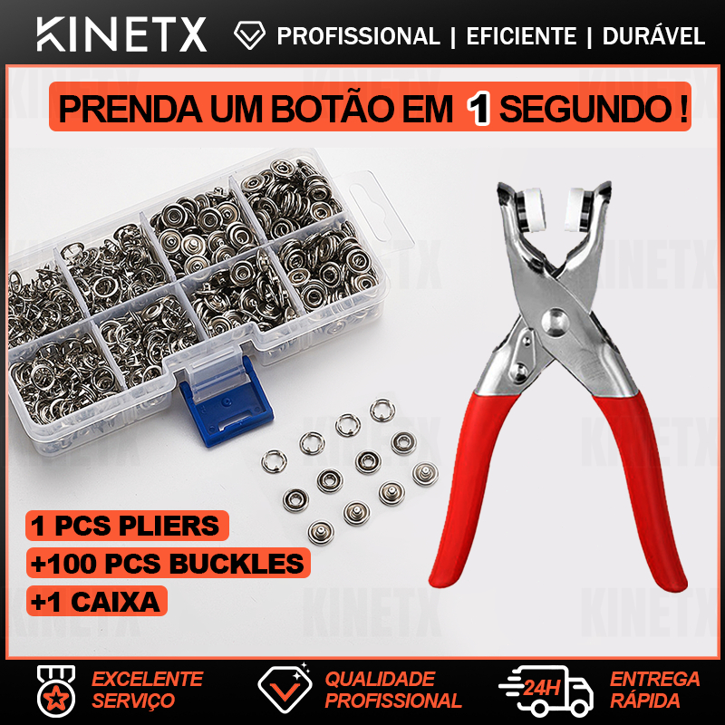Alicate Aplicador 100 Botões de Pressão de Metal para Roupas Costura e Artesanato  Kit Completo Prático