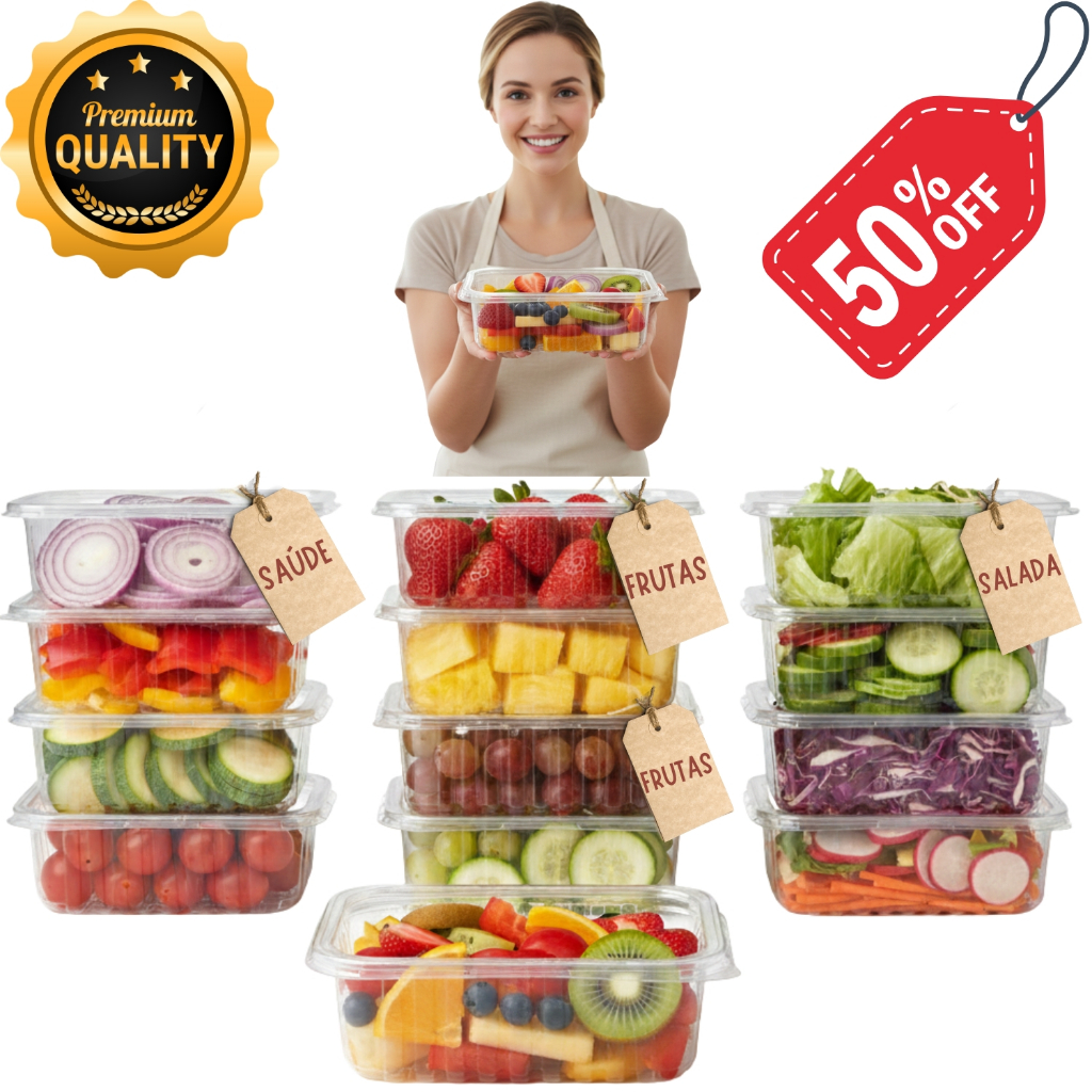 Imagem 48 Potes Marmita Embalagem Descartável Fitness Fit Freezer Microondas Armazenamento Alimentos Comida