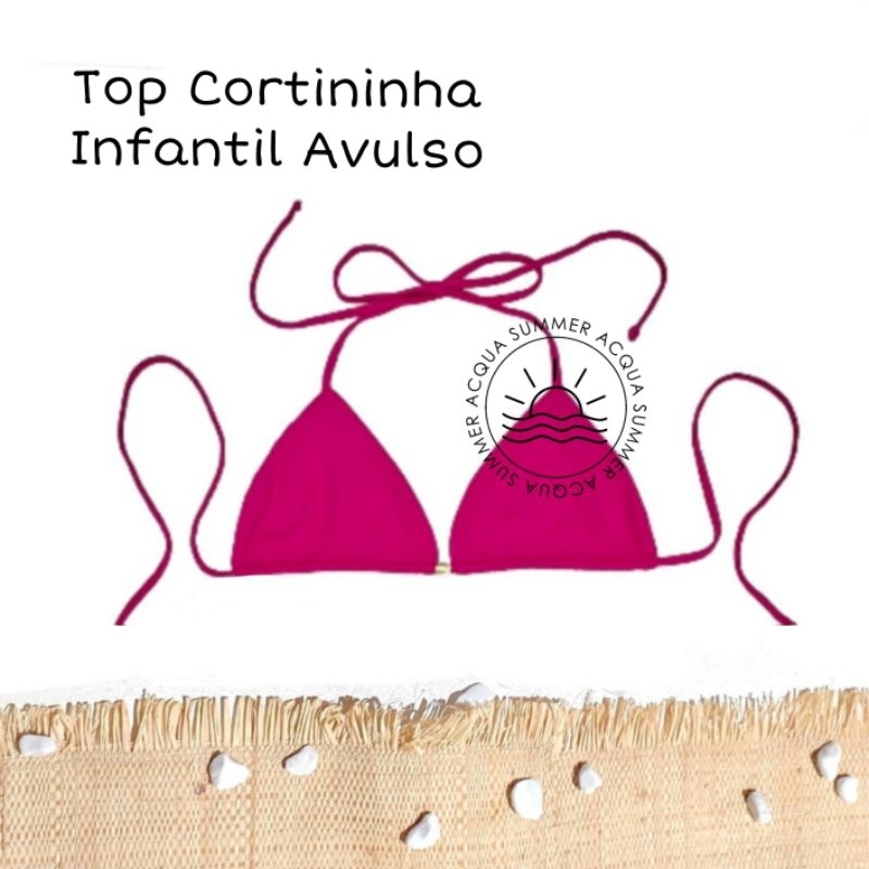 Biquini Top Cortininha Infantil e Juvenil Avulso com Pingente Dourado/Biquíni Infantil 12 14 16 Anos