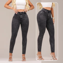 Calça Jeans Skinny Feminina GRAFITE MARMORIZADA Cintura Alta Modeladora Levanta Bumbum com Lycra