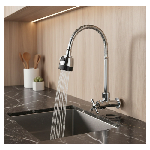 Torneira Cozinha Gourmet Parede Fria Metal Aço Inoxidável Abs Cromada em Oferta na Shopee