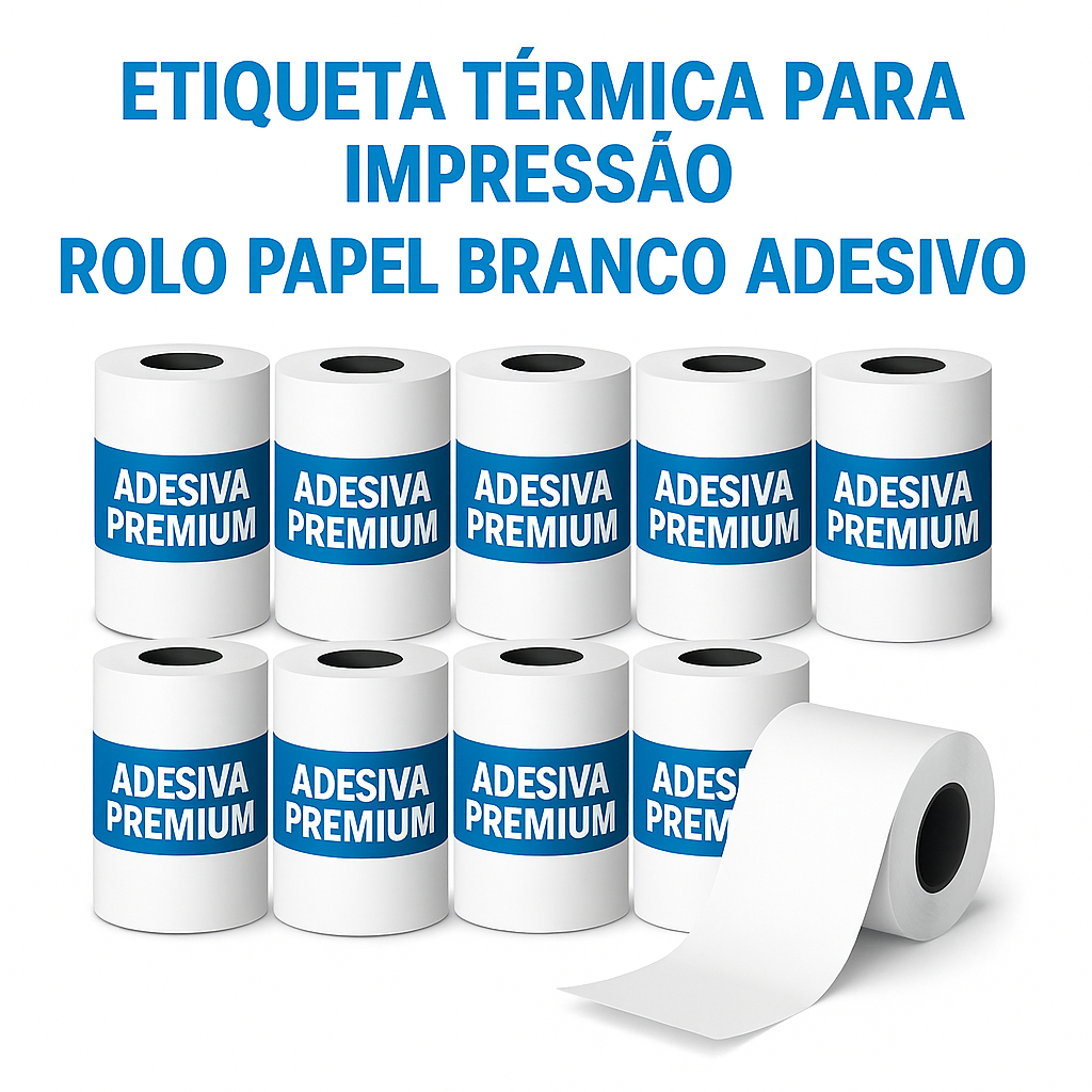 Kit 10 Bobina Papel Térmico Adesivo Premium Branco 57x30mm  Mini Impressora Portátil Resistente Alta