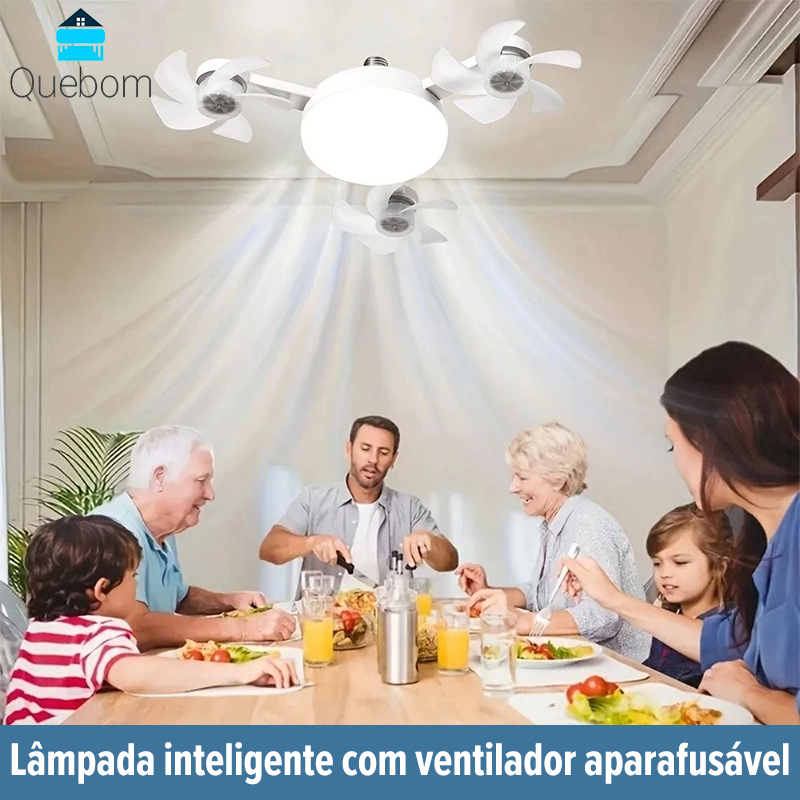 Ventilador de Teto Retrátil 110V LED 50W Dobrável com Controle Remoto Instalação Fácil E27 QUEBOM