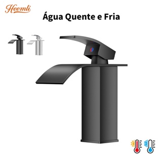 Torneira Banheiro Cascata Quadrada Baixa Inox Preta ou Cromada Quente e Fria Heemli em Oferta na Shopee