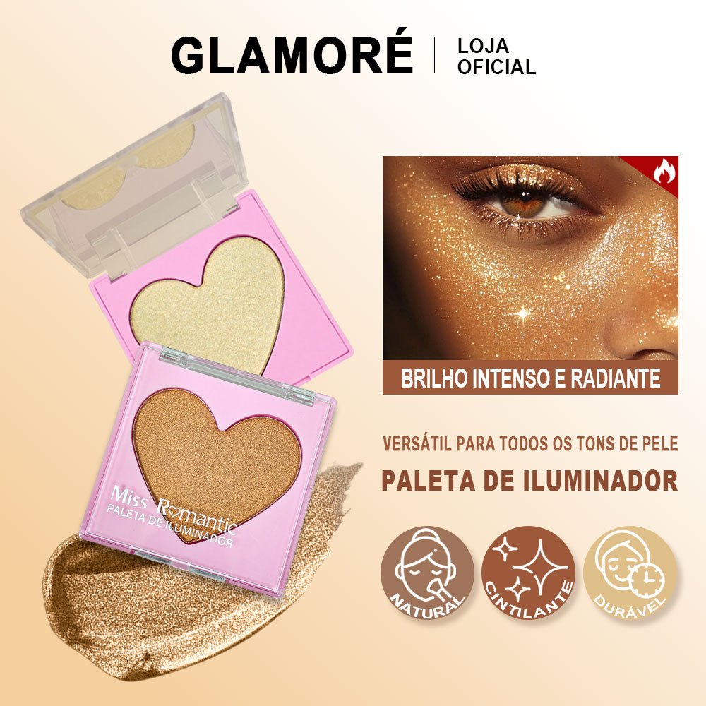 Iluminador Miss Romantic – Formato Coração – 4 Cores – Brilho Intenso e Glow Natural em Oferta na Shopee