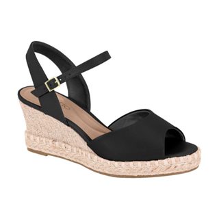 Beira Rio Sandália Feminina Anabela Plataforma de Corda Original Preto Bege em Oferta na Shopee