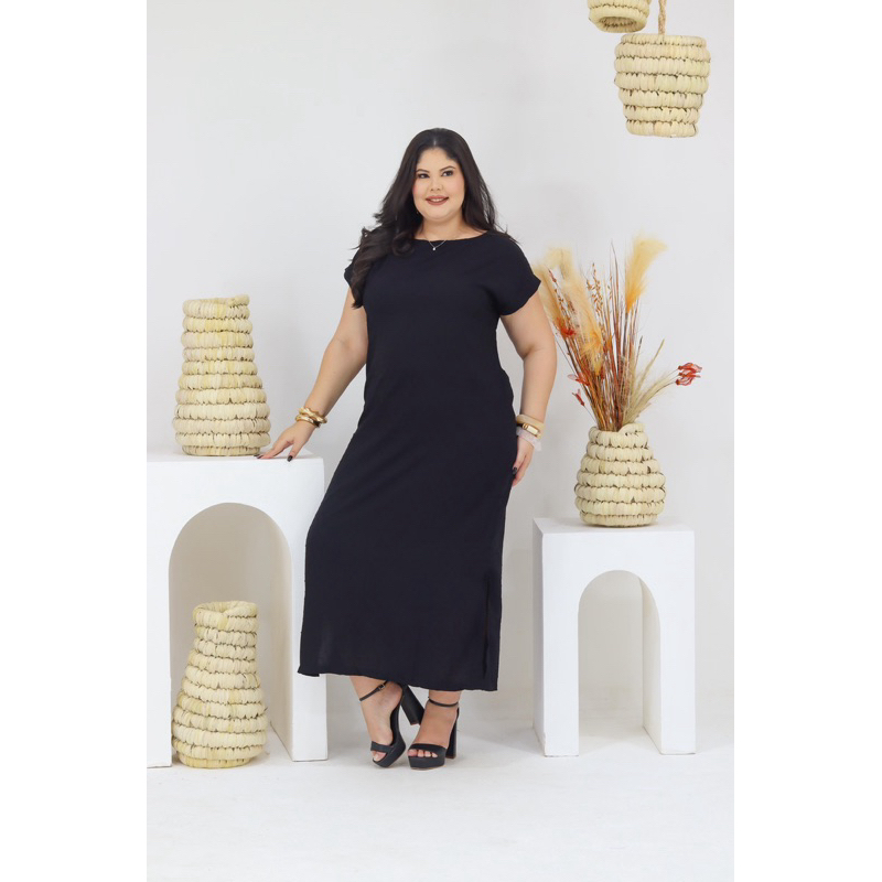 Vestido Feminino Midi TECIDO VISCOLINHO Básico em Oferta na Shopee