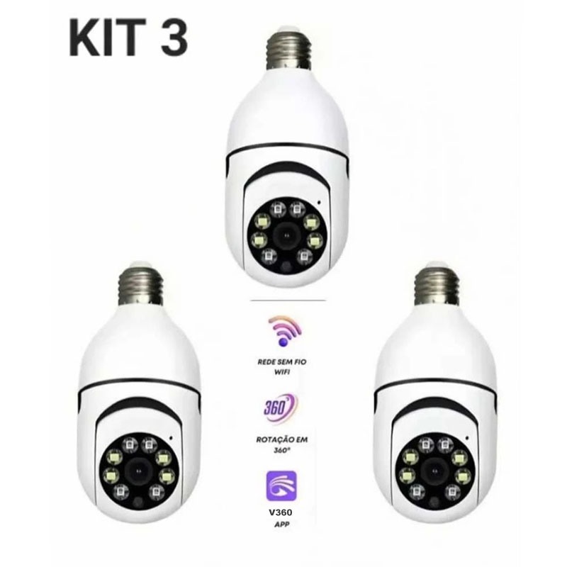 Kit Câmera de segurança a Prova D'água sem fio gira 360 com app V360 full HD visão notturna