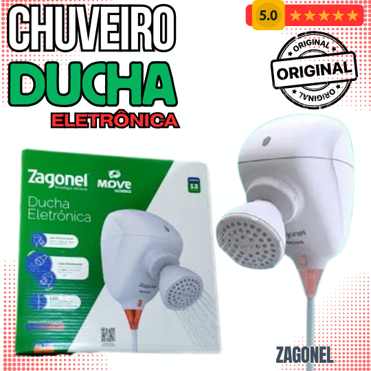 Chuveiro Zagonel Move –Ducha Eletrônica LED 127v (110v) 220v – o Melhor do Brasil!