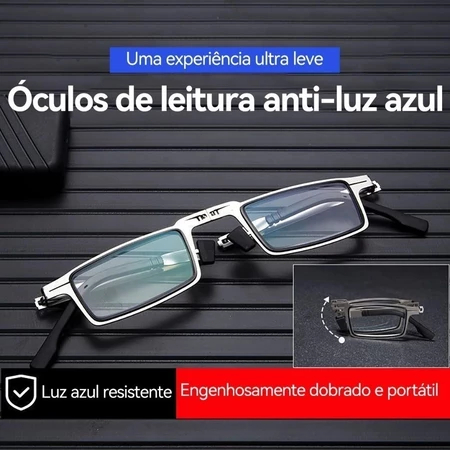 Armação De Óculos De Leitura Dobrável Portátil Para Homens E Mulheres , Azul anti-Luz De metal Redondo Quadrado