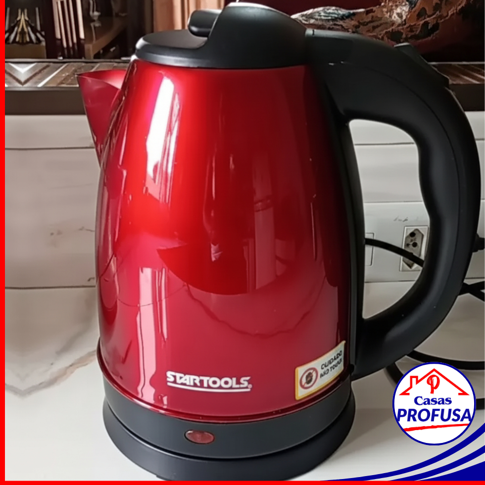 Chaleira Elétrica 2 Litro Inox Vermelha 127V 1000W - 220V 1500W  Rápida  Segura Água Quente Café Chá