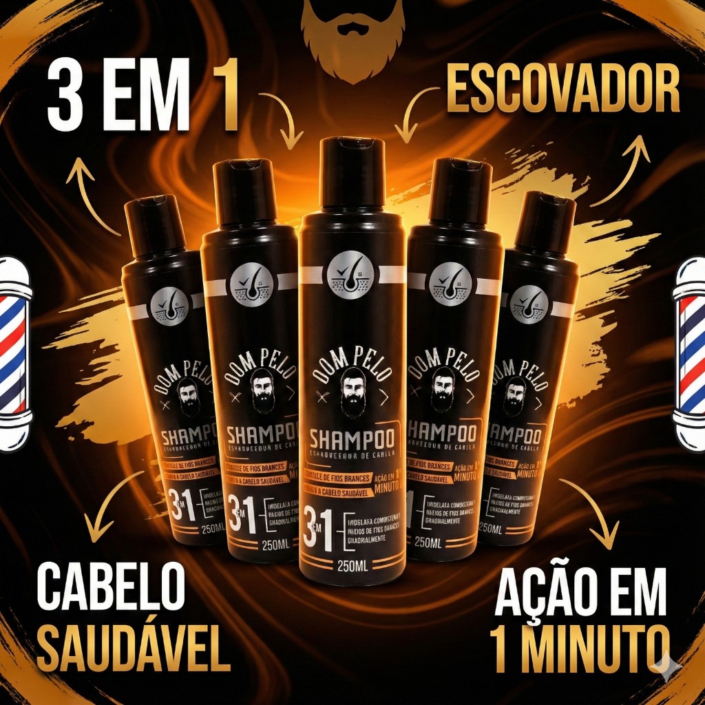 KIT 4 Shampoo Escurecedor Cabelos Brancos Grisalho 250ml Tonalizante Fim Dos Brancos
