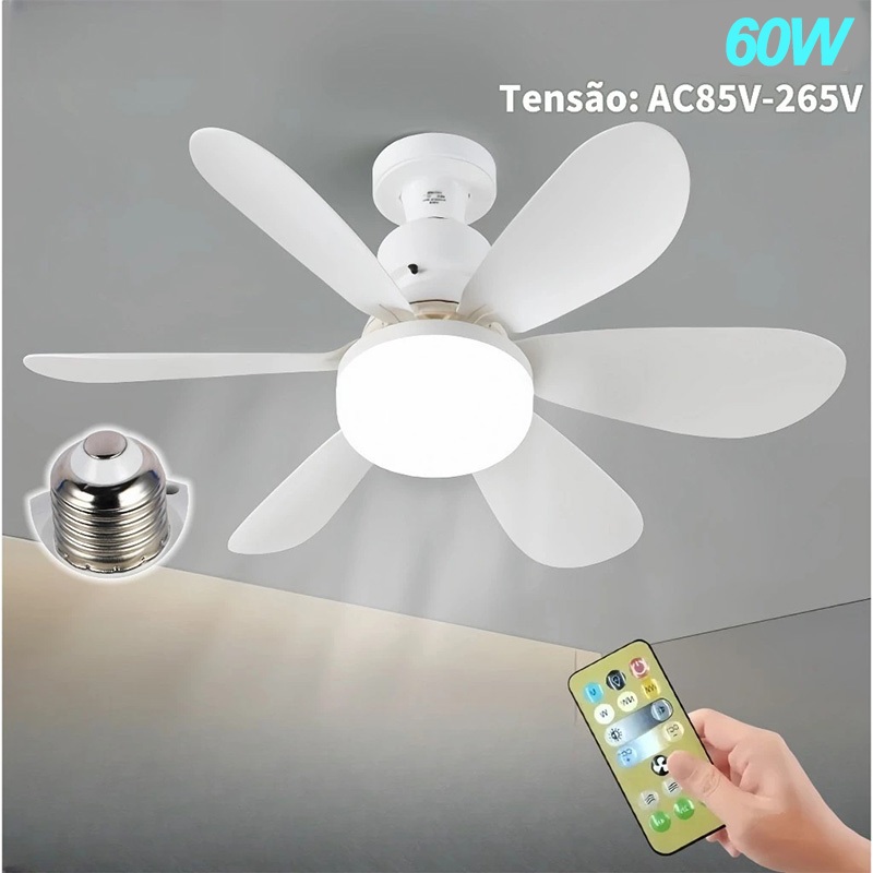 Ventilador de Teto 60w Luz Led 3 Tipos de Luz C/ Controle Remoto Ventilador C/ 6 Hélices Bivolt