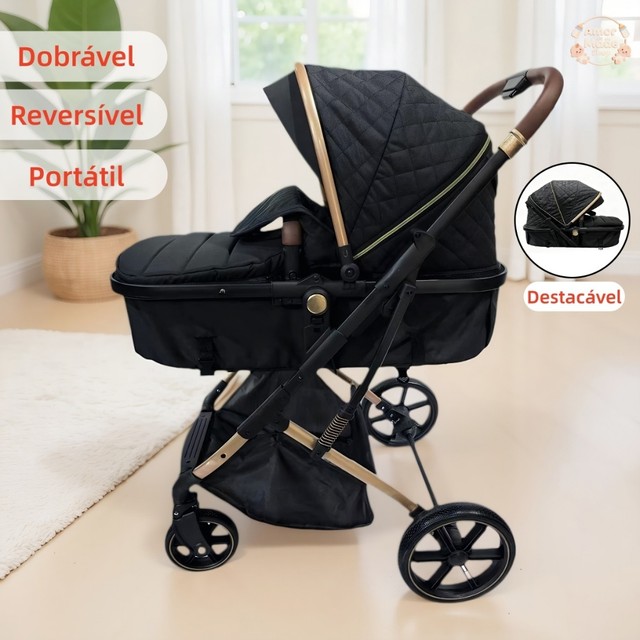Carrinho de Bebe Passeio Reversível com Moises até 15kg Dobravel Confortavel Ajustavel