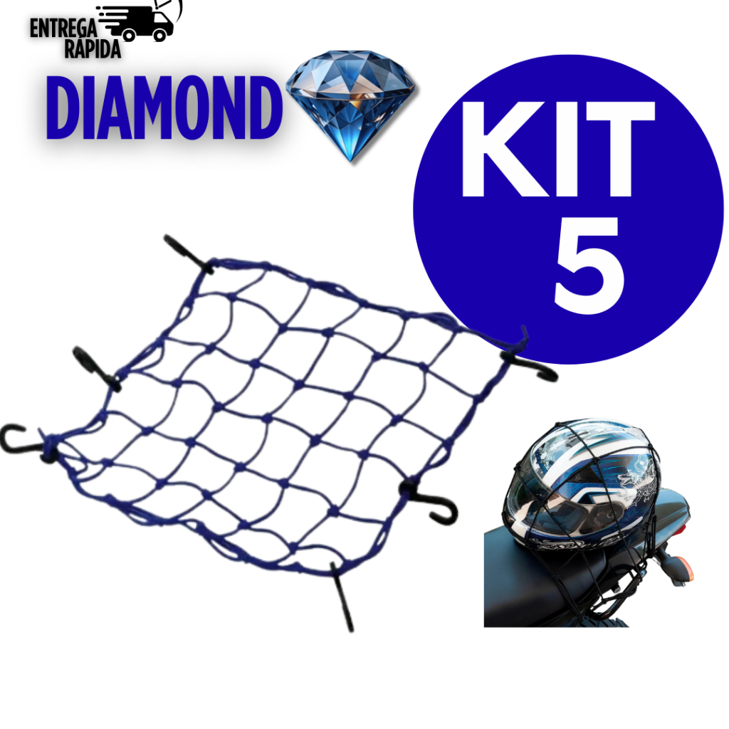 Kit Rede para Moto com 6 Ganchos 30x30cm – Transporte Prático de Carga