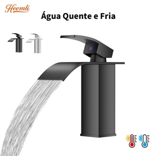 Heemli Torneira de Lavatório Inox Tipo Cascata Curva Baixa Preta de Água Quente e Fria para Banheiro em Oferta na Shopee