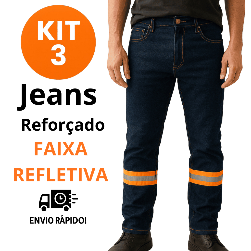 Kit 3 Uniforme Calça Jeans com Faixa Refletiva Laranja – Resistente EPI Segurança No Trabalho em Oferta na Shopee