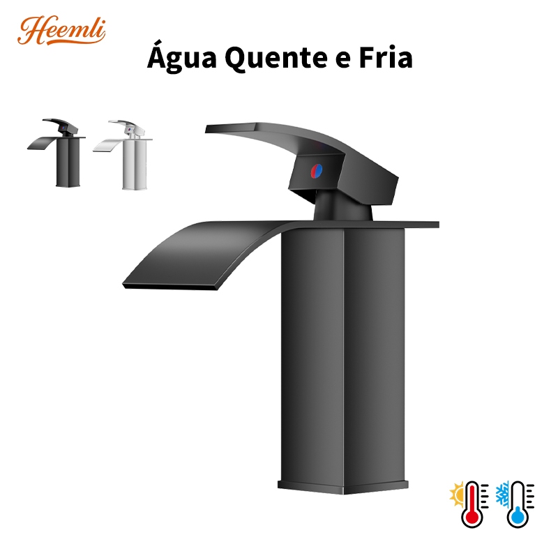 Heemli torneira banheiro cuba inox monocomando lavabo mesa preta Saída de Água em Cascata Saída de Água Quente e Fria em Oferta na Shopee