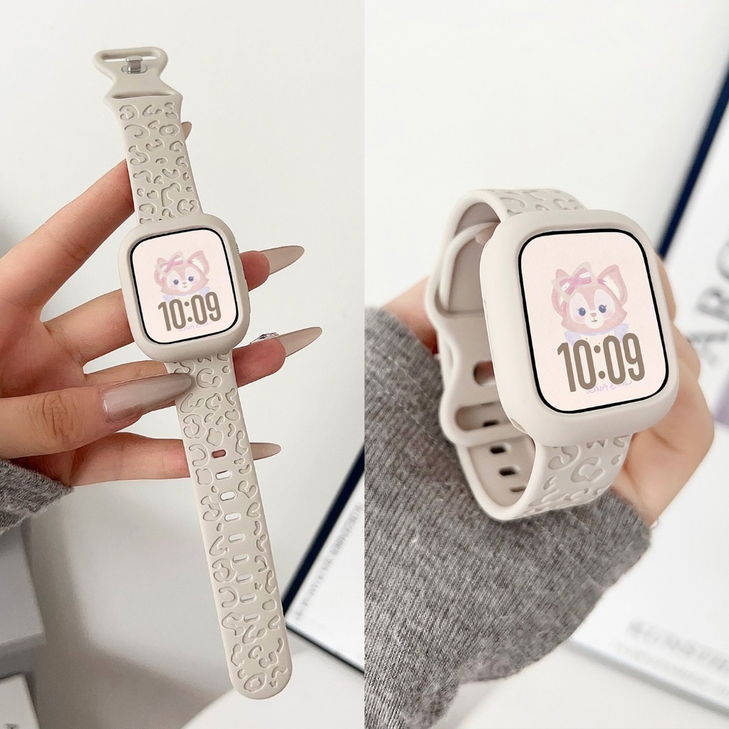 Kit Pulseira Leopardo Silicone Laser+Capa Macia Bonbon para Apple Watch 38/40/41