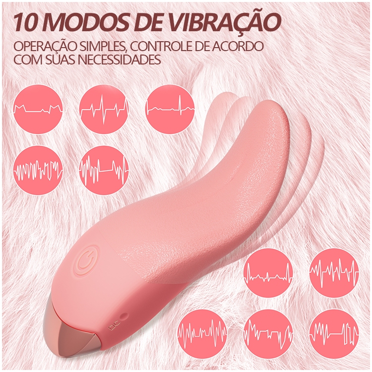 Vibrador Língua realista macio 10 modos de vibração Recarregável estimulador de clitóris