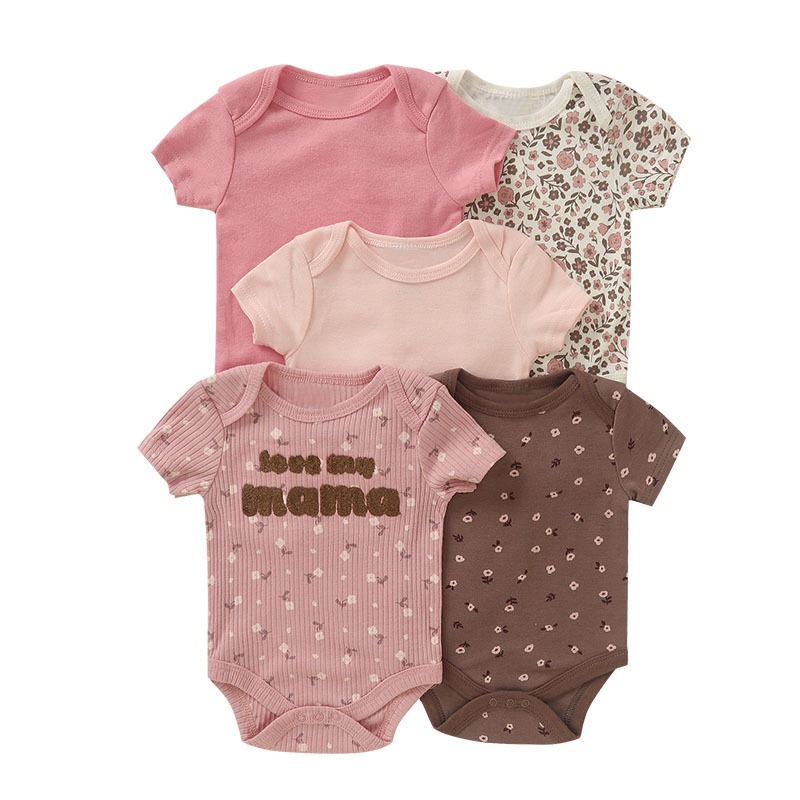 Kit 5 Bodys Estampado Roupa Bebê Manga Curta Menino e Menina estampa sortida - 100% algodão/suedine