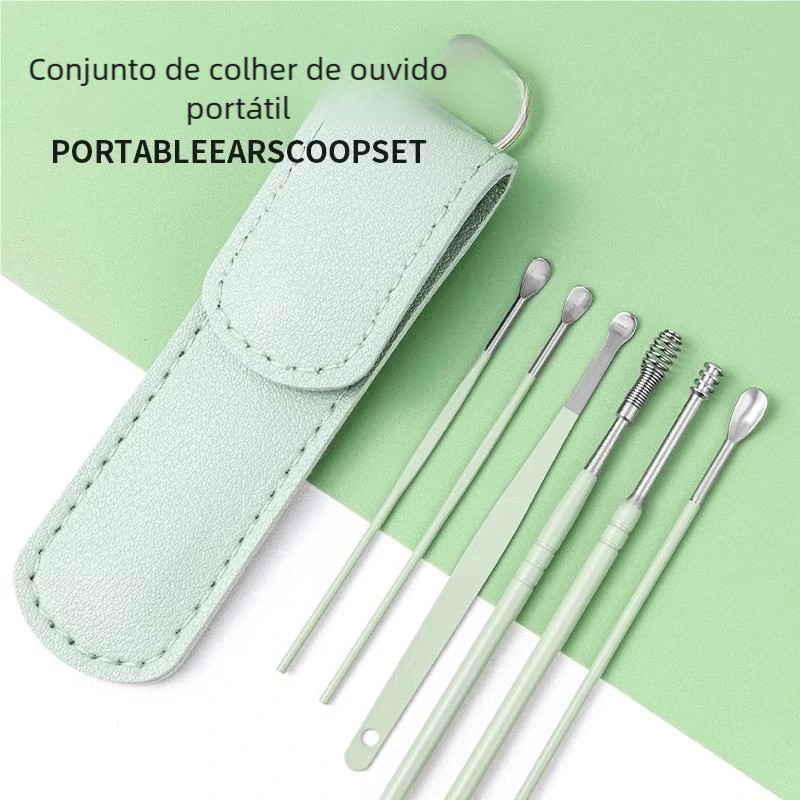 6 Peças Colher de Aço Inoxidável para Cera de Ouvido - Kit Portátil, Equipamento Essencial para Viagem